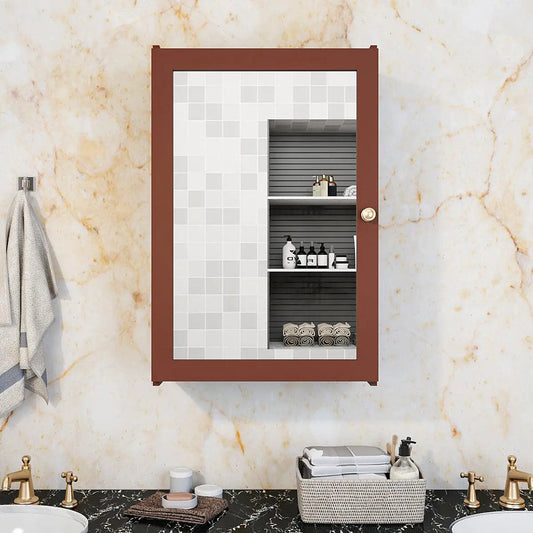 Structured Wooden Bathroom Cabinet with 7 Spacious Shelves- Solid Brown