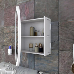 Modish Circular Wooden Bathroom Cabinet with 2 Spacious Shelves- White