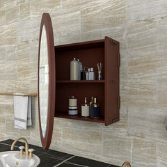 Modish Circular Wooden Bathroom Cabinet with 2 Spacious Shelves- Solid Brown