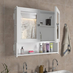 Space Saving Bathroom Mirror Cabinet with 5 Spacious Shelves- White
