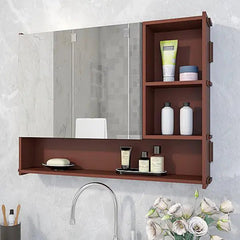 Large Bathroom Mirror Cabinet with 5 Spacious Shelves- Solid Brown