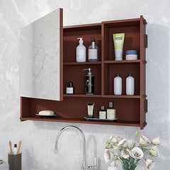 Large Bathroom Mirror Cabinet with 5 Spacious Shelves- Solid Brown