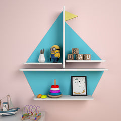 Boat-Shaped Blue Kids Wall Shelf