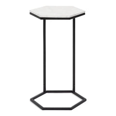 Hexagon Shape Marble Top Black Stand Side Table