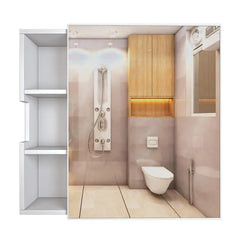 Chic Wooden Bathroom Cabinet with 3 Open Shelves- White
