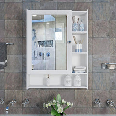 Spacious Wooden Bathroom Mirror Cabinet with 6 Shelves - White