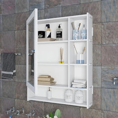 Spacious Wooden Bathroom Mirror Cabinet with 6 Shelves - White