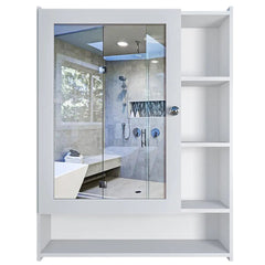 Spacious Wooden Bathroom Mirror Cabinet with 6 Shelves - White