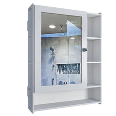 Spacious Wooden Bathroom Mirror Cabinet with 6 Shelves - White