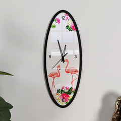 The Flamingo Dance Wooden Oval Wall Clock