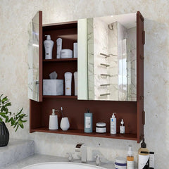 Premium Wooden Brown Bathroom Cabinet with Mirror & 4 Spacious Shelves