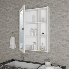 Chic White Wooden Bathroom Mirror Cabinet with 5 Spacious Shelves