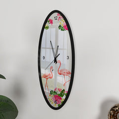 The Flamingo Dance Wooden Oval Wall Clock