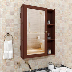 Solid Brown Wooden Bathroom Mirror Cabinet with 5 Spacious Shelves