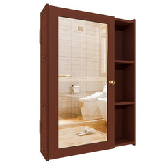 Solid Brown Wooden Bathroom Mirror Cabinet with 5 Spacious Shelves