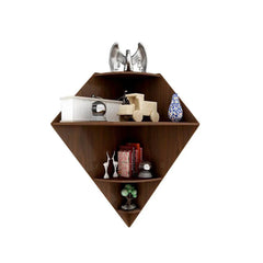 Diamond Shape Wood Corner Wall Shelf / Book Shelf, Walnut Finish