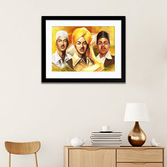 "The Trio of Indian Freedom Fighters" Framed Wall Painting