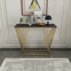 Trapezoid Design Console Table with Golden Metal Finish