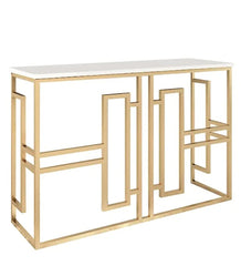 Classic Console Table with White Marble in Golden Metal Finish
