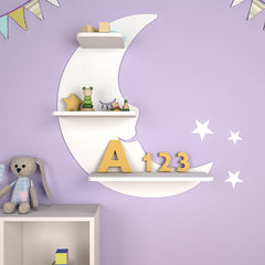 Moon-Shaped Wooden Wall Shelf for Kids