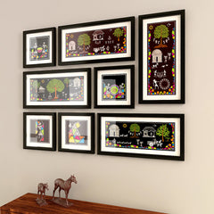 Warli Black Art Frame Set of 8