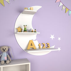 Moon-Shaped Wooden Wall Shelf for Kids