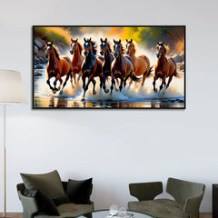 Seven Running Horses on River Canvas Wall Décor Painting With Floating Framed Clearance Sale
