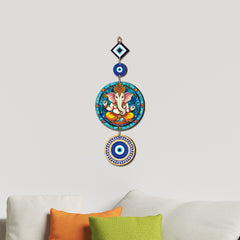 Lord Ganesha Evil Eye Wooden Wall Hanging