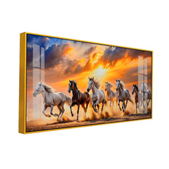 Running Seven Horses Acrylic Wall Art-Sunset Painting for Living Room Success & Prosperity