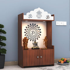 Divine LED Light Puja Shelf OM Temple Stand Home Mandir Puja Mandir for Home, Office - Walnut