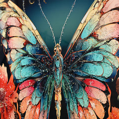 Wings of Floral Butterfly Framed Crystal Glass Painting