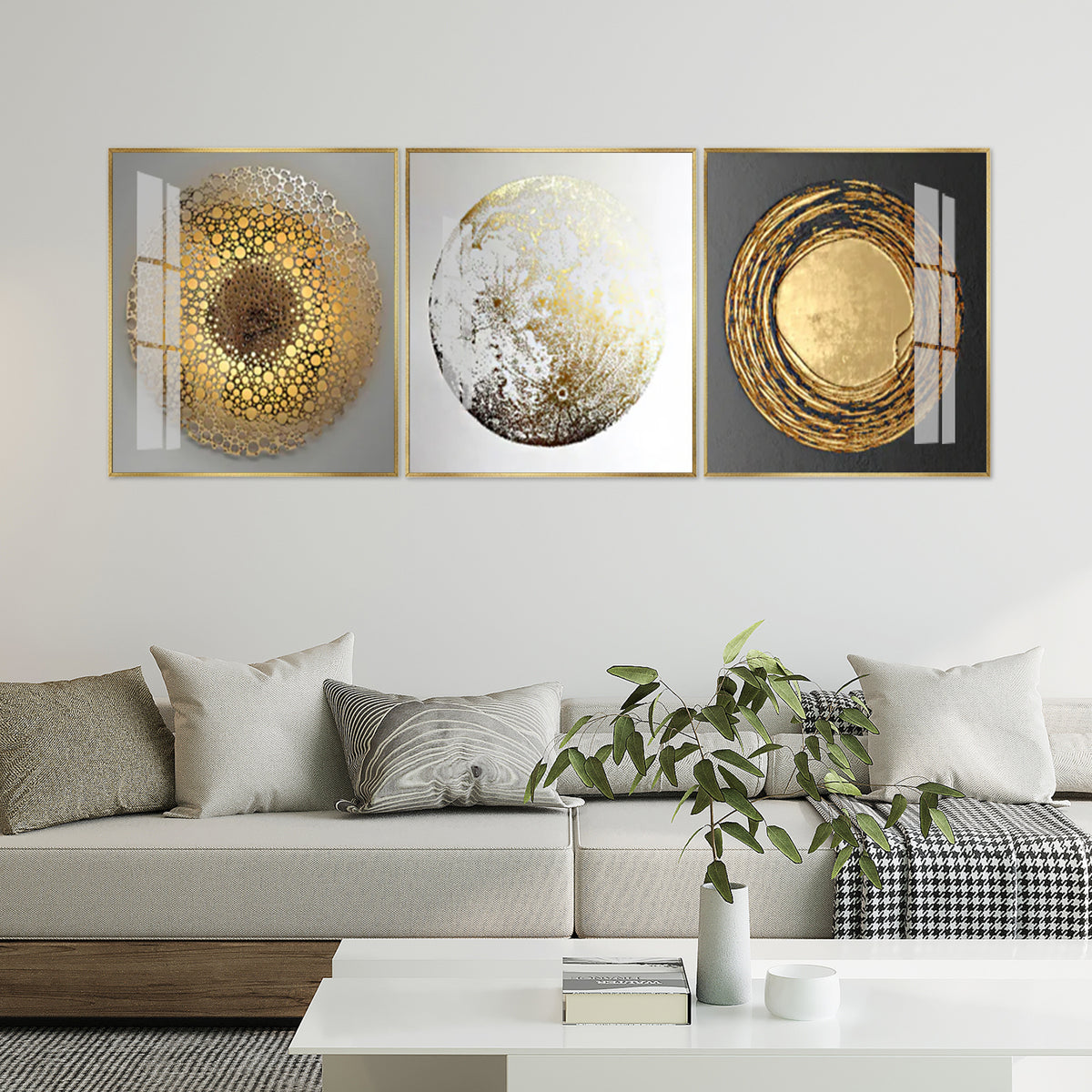 Premium Gold Abstract Painting Set | Textured Circle Art (Honeycomb, Splatter, Swirl)