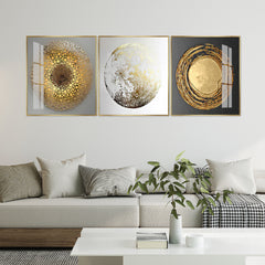 Premium Gold Abstract Painting Set | Textured Circle Art (Honeycomb, Splatter, Swirl)