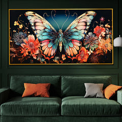 Wings of Floral Butterfly Framed Crystal Glass Painting