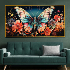 Wings of Floral Butterfly Framed Crystal Glass Painting
