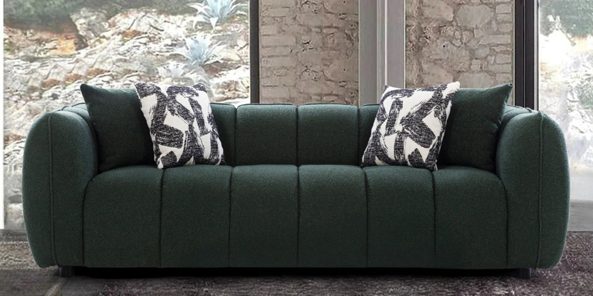 Luxury Curvy Green Velvet Sofa | 3 Seater Sofa In Green Colour
