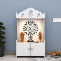 Divine LED Light Puja Shelf OM Temple Stand Home Mandir Puja Mandir for Home, Office - White