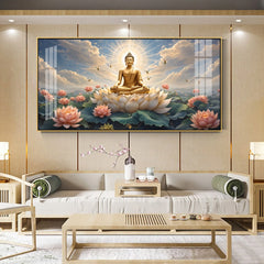 Meditating Buddha Art, Lotus Pond Painting