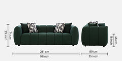 Luxury Curvy Green Velvet Sofa | 3 Seater Sofa In Green Colour