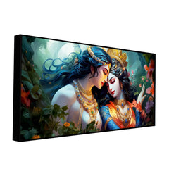 Divine Radha Krishna Wall Decor – Large Horizontal Digital Art Print on Canvas