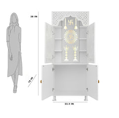 Minimalist White Pooja Mandir with Om Design | Home Temple Storage Unit