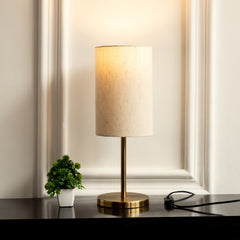 Table Lamp Antique Brass Finish 19 inches Height with Off White Cylinder Lampshade