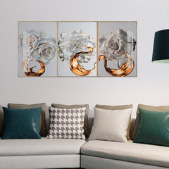 Luxury Abstract Flower Wall Decor | 3-Piece Framed Rose Acrylic Canvas Art