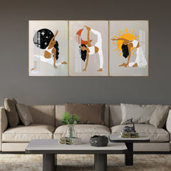 Premium Acrylic Yoga Poses Wall Art | Inspirational Sun & Moon Meditation Decor (Set of 3)