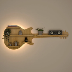 Guitar Backlit Wood Wall Shelf / Book Shelf / Night Light, Light Oak Finish