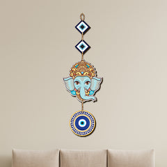 Lord Ganesha Evil Eye Wooden Wall Hanging for Home Decor