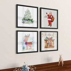 Christmas Holiday Framed Wall Art Set of 4