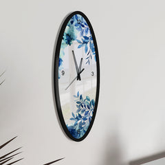 Blue Floral Dreams Wooden Oval Wall Clock