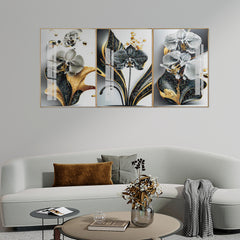 Premium Acrylic Floral Painting Set | Modern Black and Gold Orchid Decor