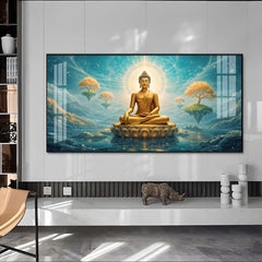 Golden Buddha with Floating Islets Acrylic Painting